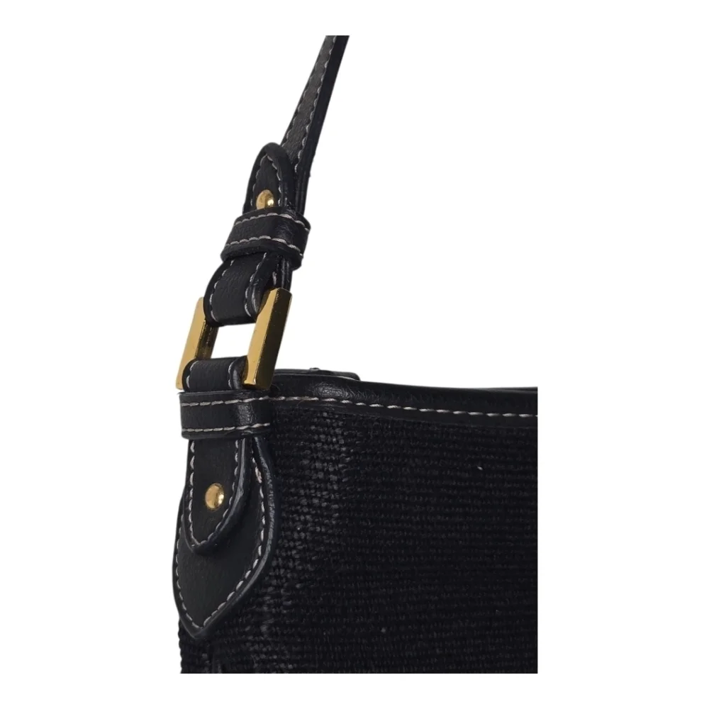 Etienne Aigner Womens Black Woven Jute Leather Shoulder Bag
